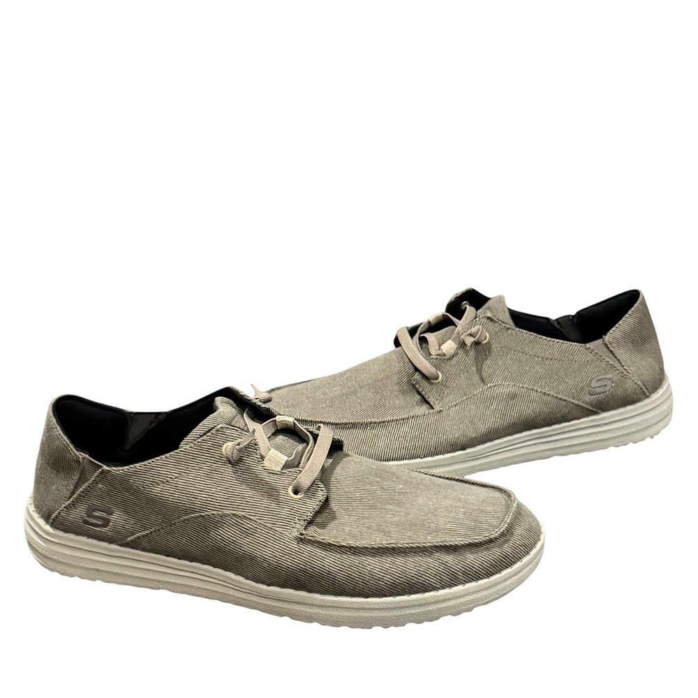 Skechers Relaxed Memory Foam Slip On Shoes Men 11 Brown Canvas Moc Toe Casual